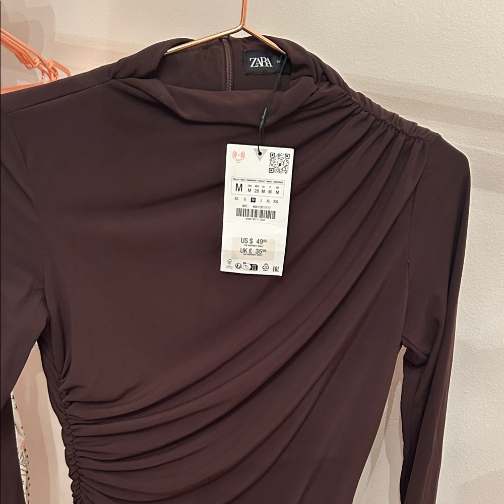 Zara Women's Long Sleeve Chocolate Dress